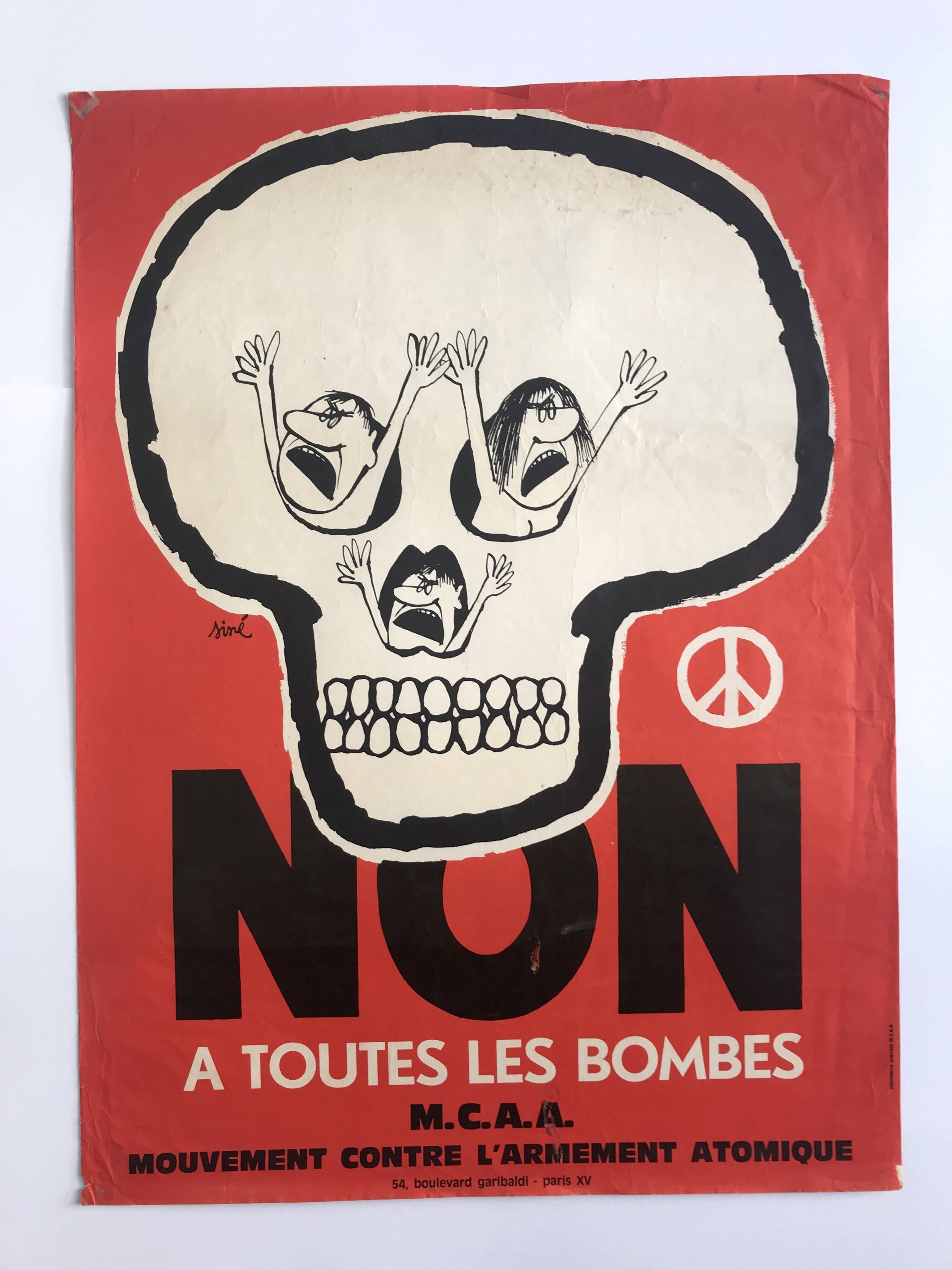 Siné, no to all bombs / mcaa, 1963-68. original duotone poster