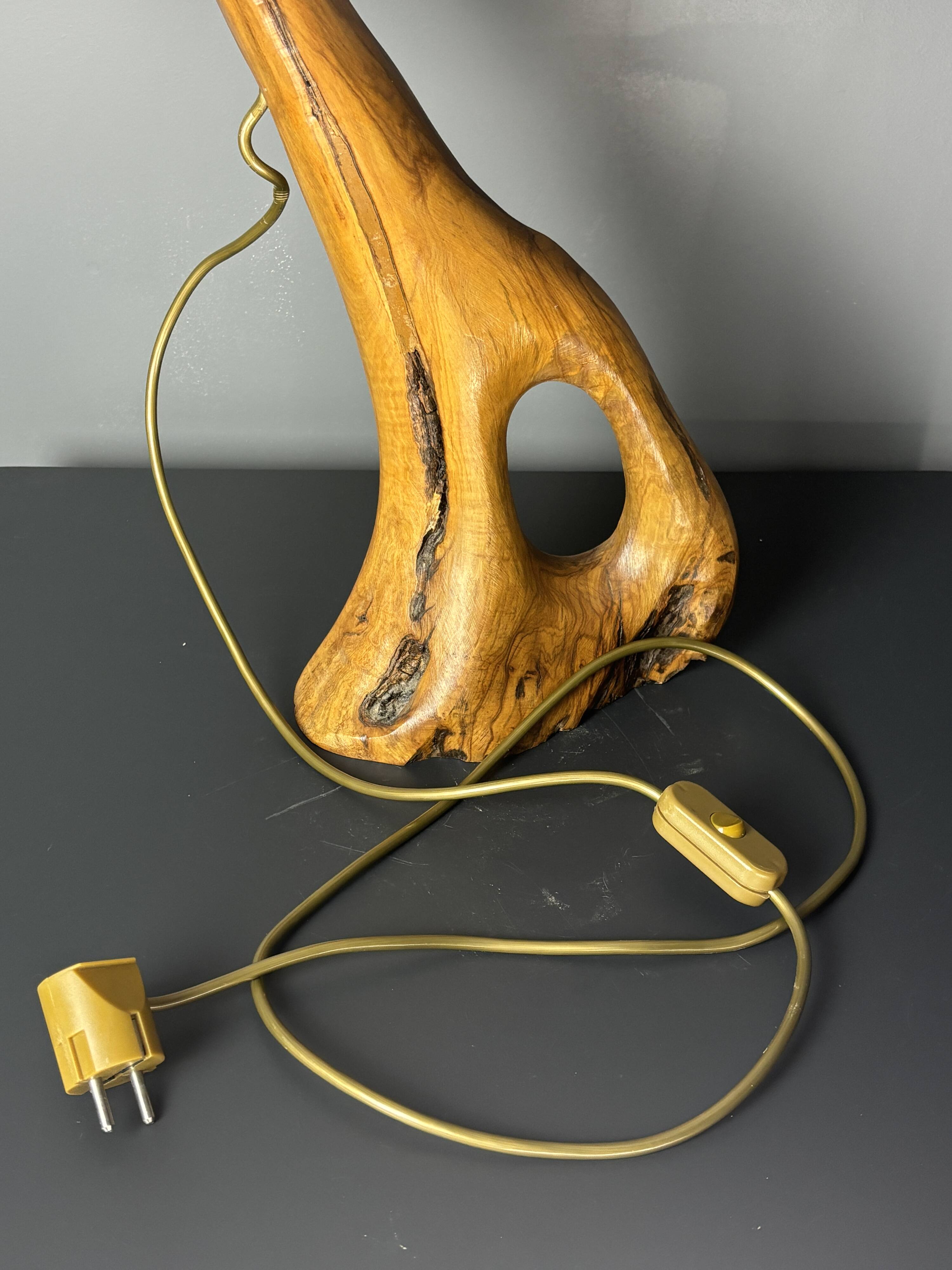 French midcentury brutalist olive wood table lamp, 1950s