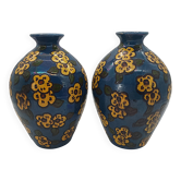 Pair of Large Art Deco Vases Émile Simonod H28cm Glazed Ceramic Blue