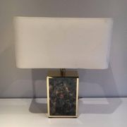 Lamp in gilded metal and stylized glass. In the style of Aldo Tura