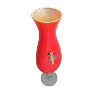 Vase ancien opaline rouge et jaune