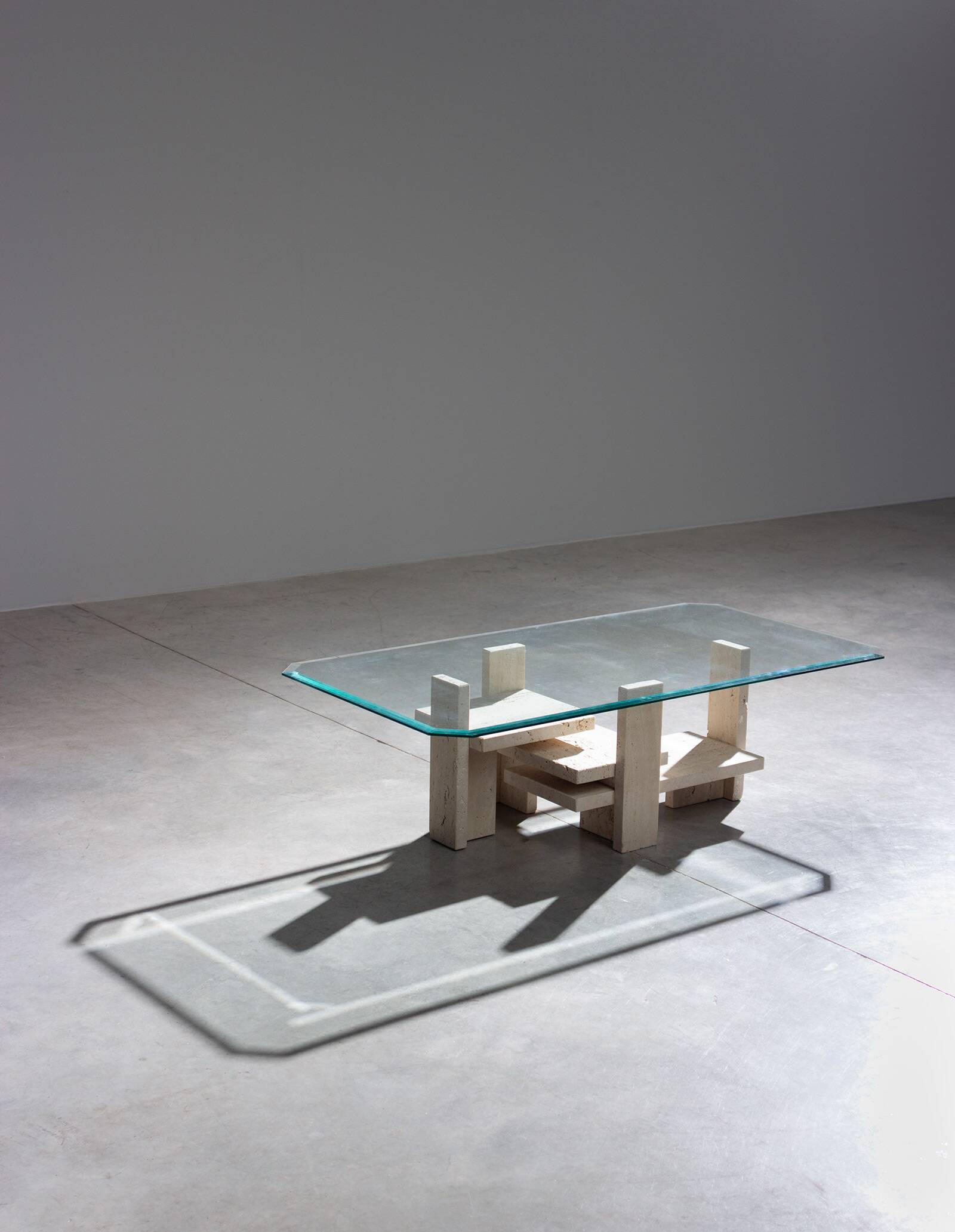 Postmodern Architectural Travertine Coffee Table, 1970s