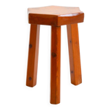 Antique brutalist stool in solid pine