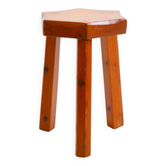 Antique brutalist stool in solid pine