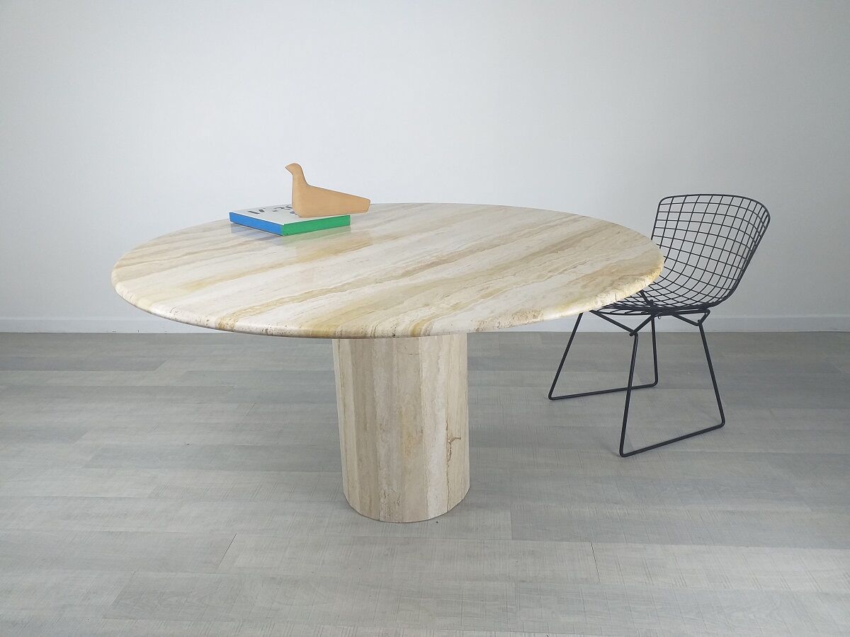 Travertine dining table design Jean-Charles Roche Bobois vintage 70s