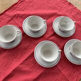 5 cups and 5 saucers La Louvière boch Belgium peasant scene art deco