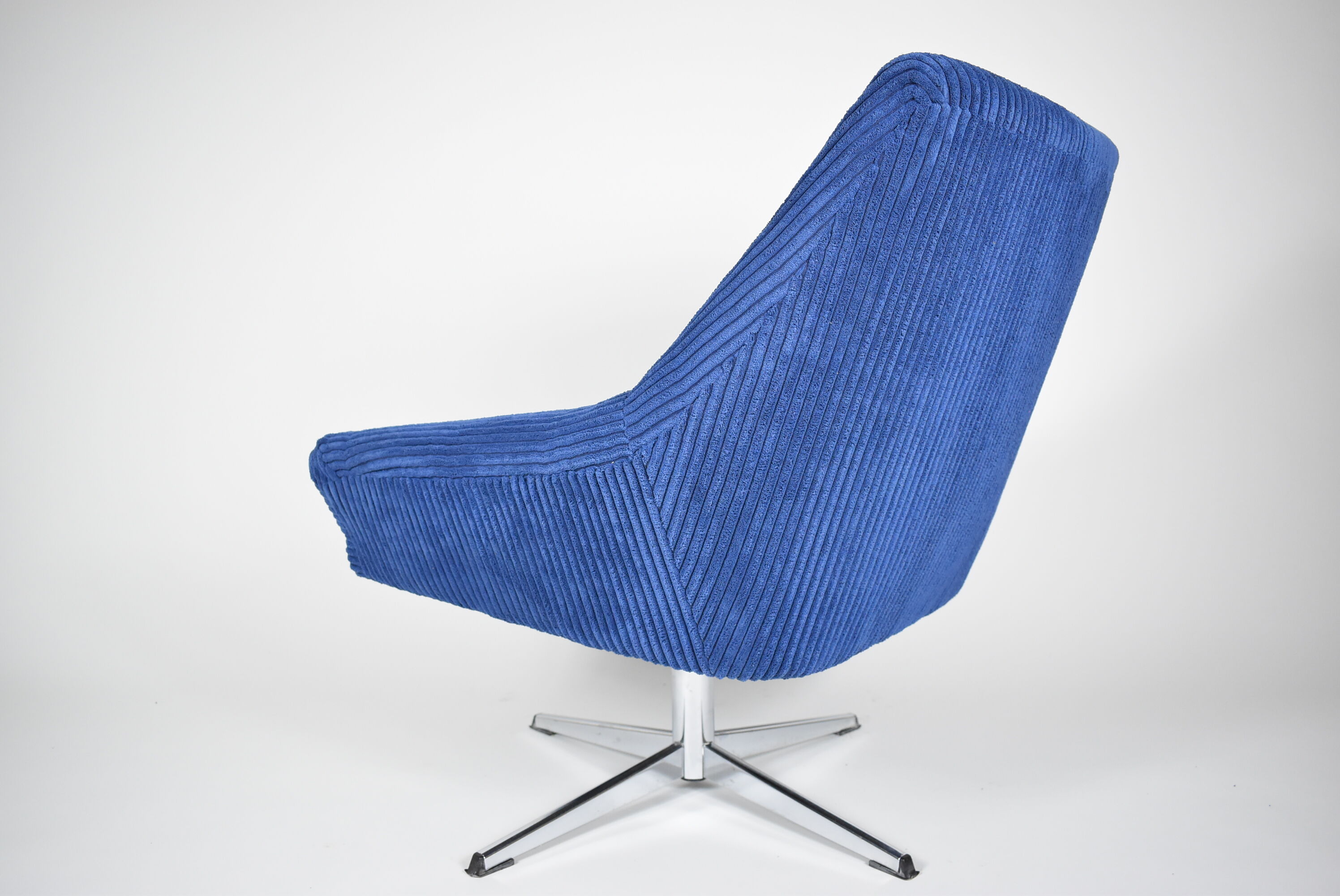 Vintage cord armchair shell, Deutsche democratic republic, ddr, 1960s, blue, chrome