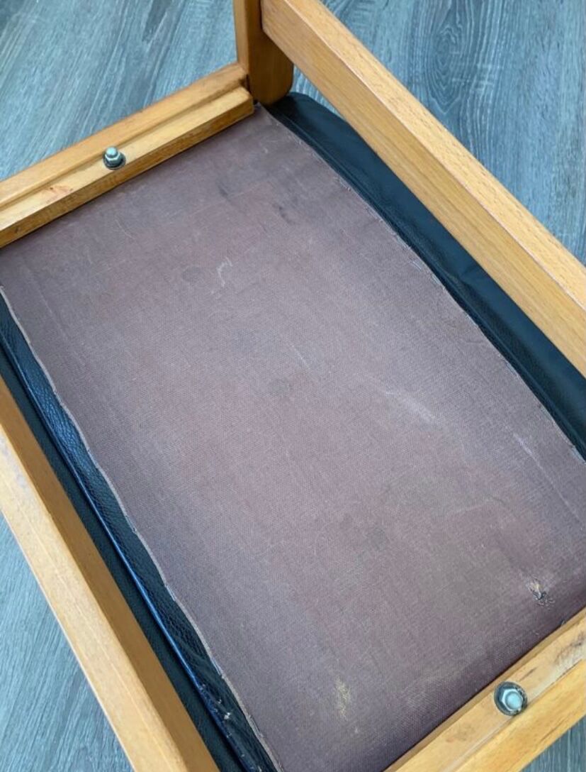 Scandinavian leather and wood ottoman