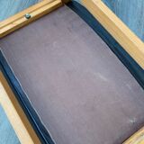 Scandinavian leather and wood ottoman