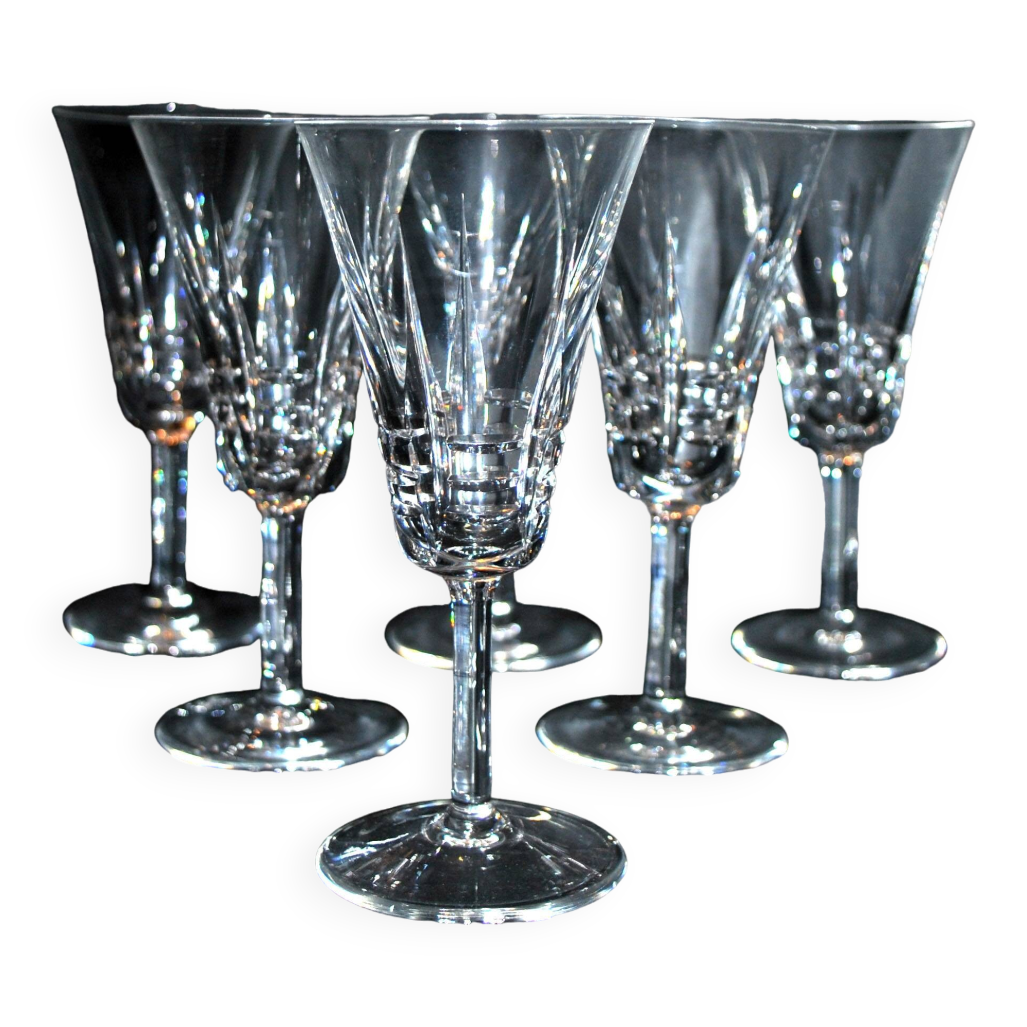 Set of 6 cut crystal wine glasses in cerdagne style - cristallerie lorraine lemberg? h13.5cm
