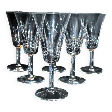 Lot de 6 verres à vin en cristal taillé style cerdagne - cristallerie lorraine lemberg? h13.5cm