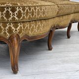 1950s, Danish 3-seater sofa, furniture velour, carved ash wood.