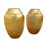 Pair of art deco amber vase pressed glass