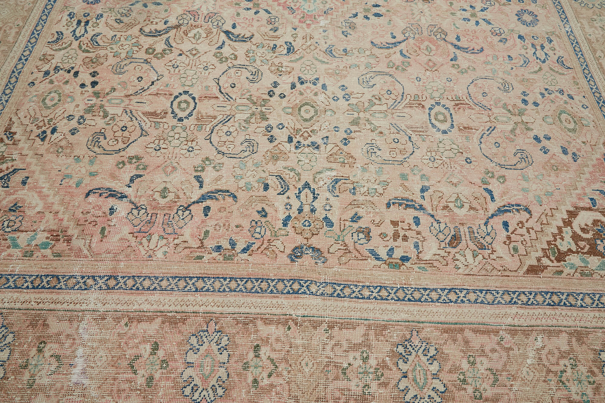 Handmade oriental unique 1980s 291 cm x 384 cm beige wool carpet