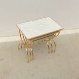 Neoclassical brass and marble nesting tables, 1950