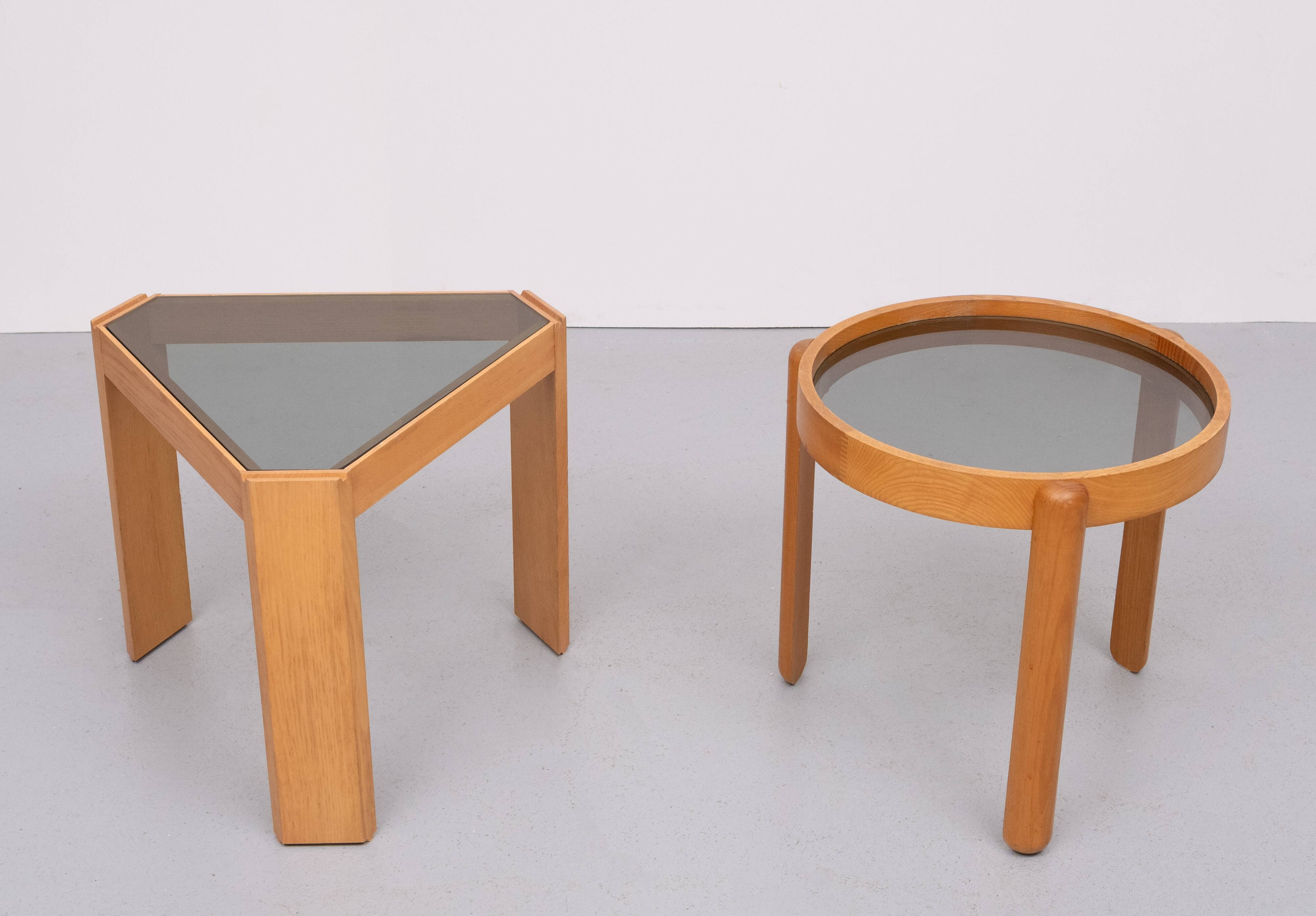 Porada Arredi Beechwood Smoked Glass side tables 1970s Italy