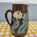 Pitcher in earthenware floral decoration XXth