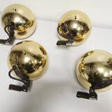 4 large golden ball spots, space age 60 70's. concord wall light on rails