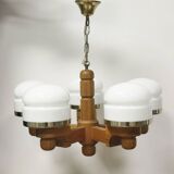 Scandinavian pine & opaline chandelier by Jan Wickelgren for Aneta Sweden, 1970s