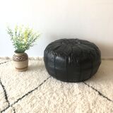 Contemporary leather full black pouf
