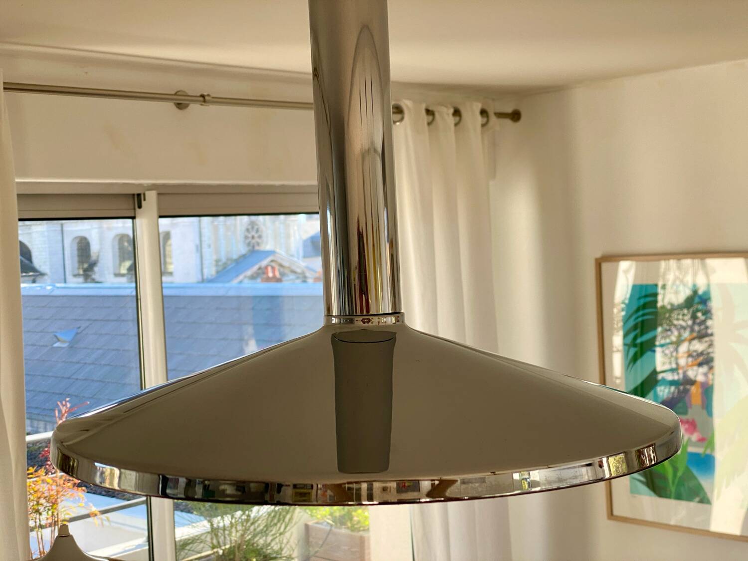 Large chrome pendant lamp Hustadt Leuchten 1960