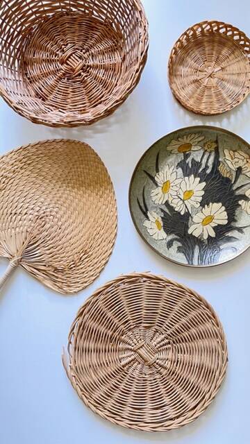 VINTAGE Wicker and Brass Wall COMPOSITION