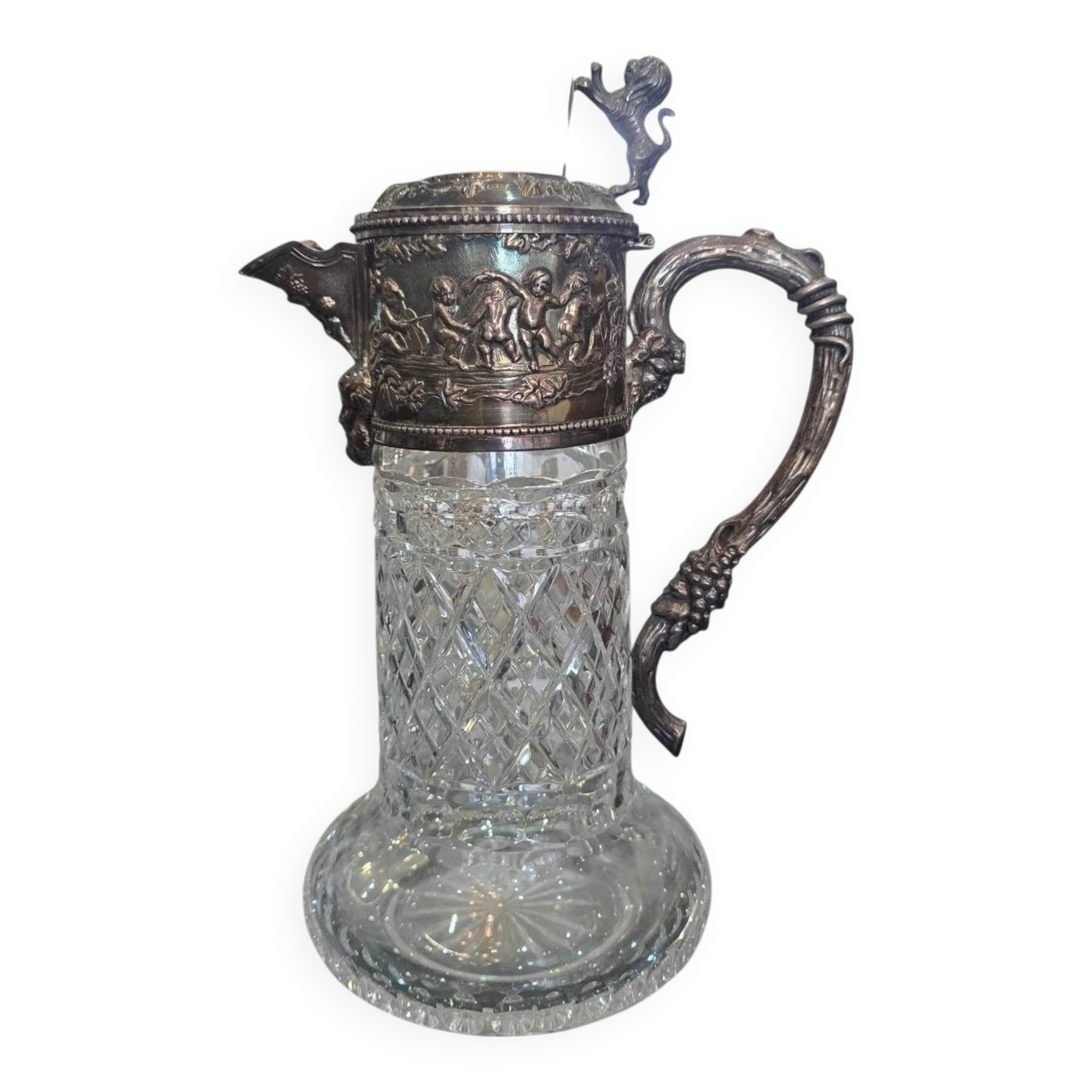 Important cut crystal wine carafe and solid silver 925/1000, Topázio house.