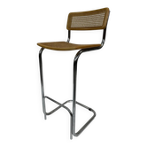 Vintage bar stool 80's Design Cesca style chrome and webbing