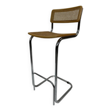 Tabouret de bar vintage design années 80 style Cesca chrome et tressage