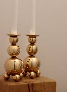 Pair of Swedish Brass Candle Holders, Mid-Century Style, Signed Gusum, Dated 1982