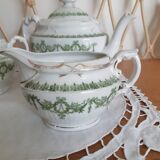 Service à thé en porcelaine anglaise, vert et or , antique