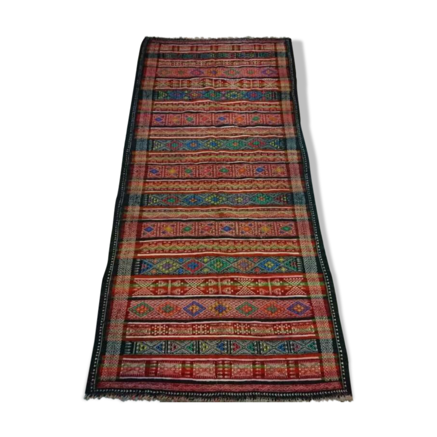 Carpet Berber kilim multicolor vintage Handmade wool 195x85cm