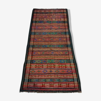 Tapis kilim berbère multicolore vintage fait à la main en laine 195x85cm