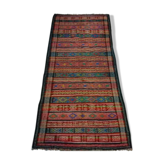 Tapis kilim berbère multicolore vintage fait à la main en laine 195x85cm
