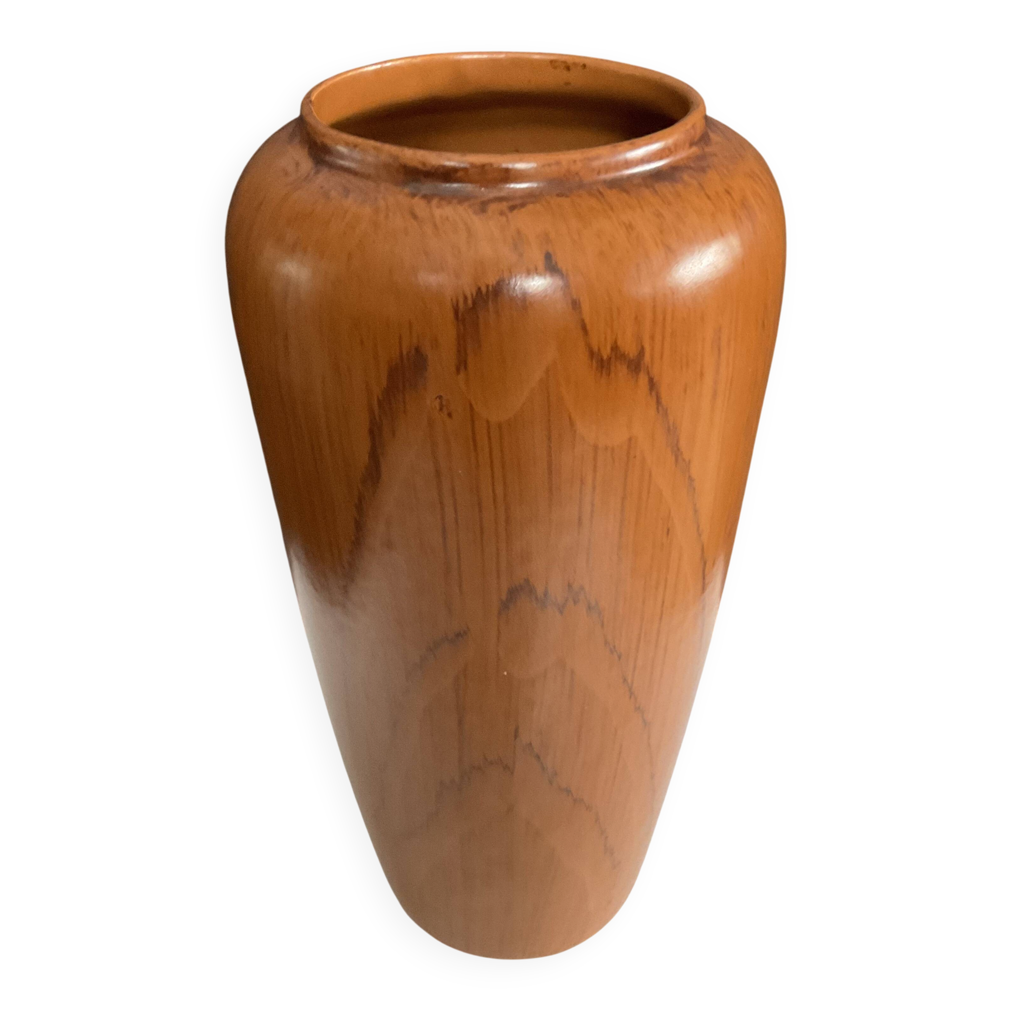 Vase vintage en céramique décor bois