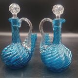 Cabaret Portieux liqueur service with 10 blue and clear glasses.