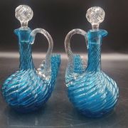 Cabaret Portieux liqueur service with 10 blue and clear glasses.