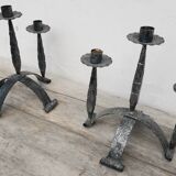 Pair of wrought iron candlesticks