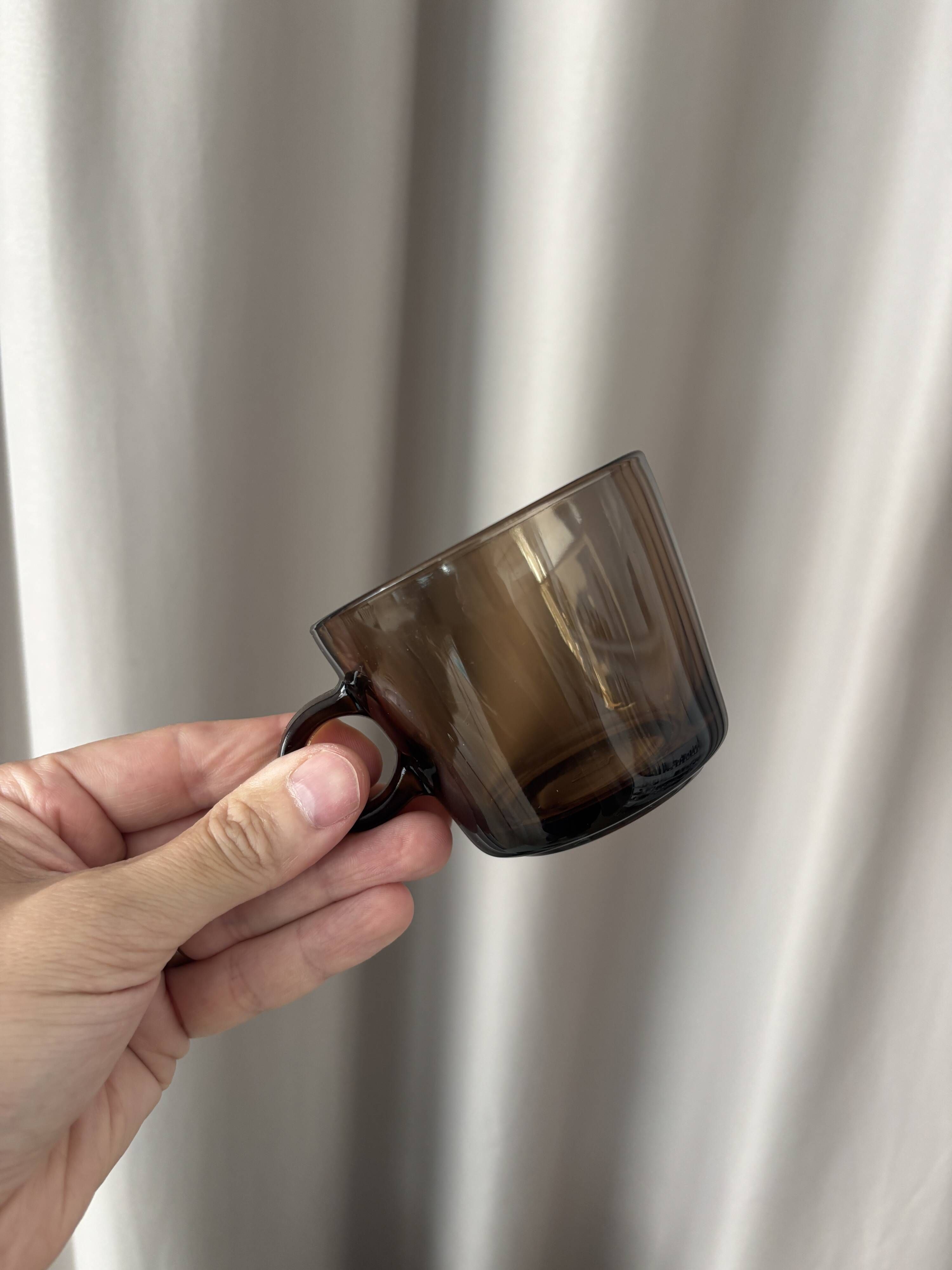Set of 4 Vintage Smoked Glass Coffee CSeups by ŠEDA – Czechoslovakia, 1970s