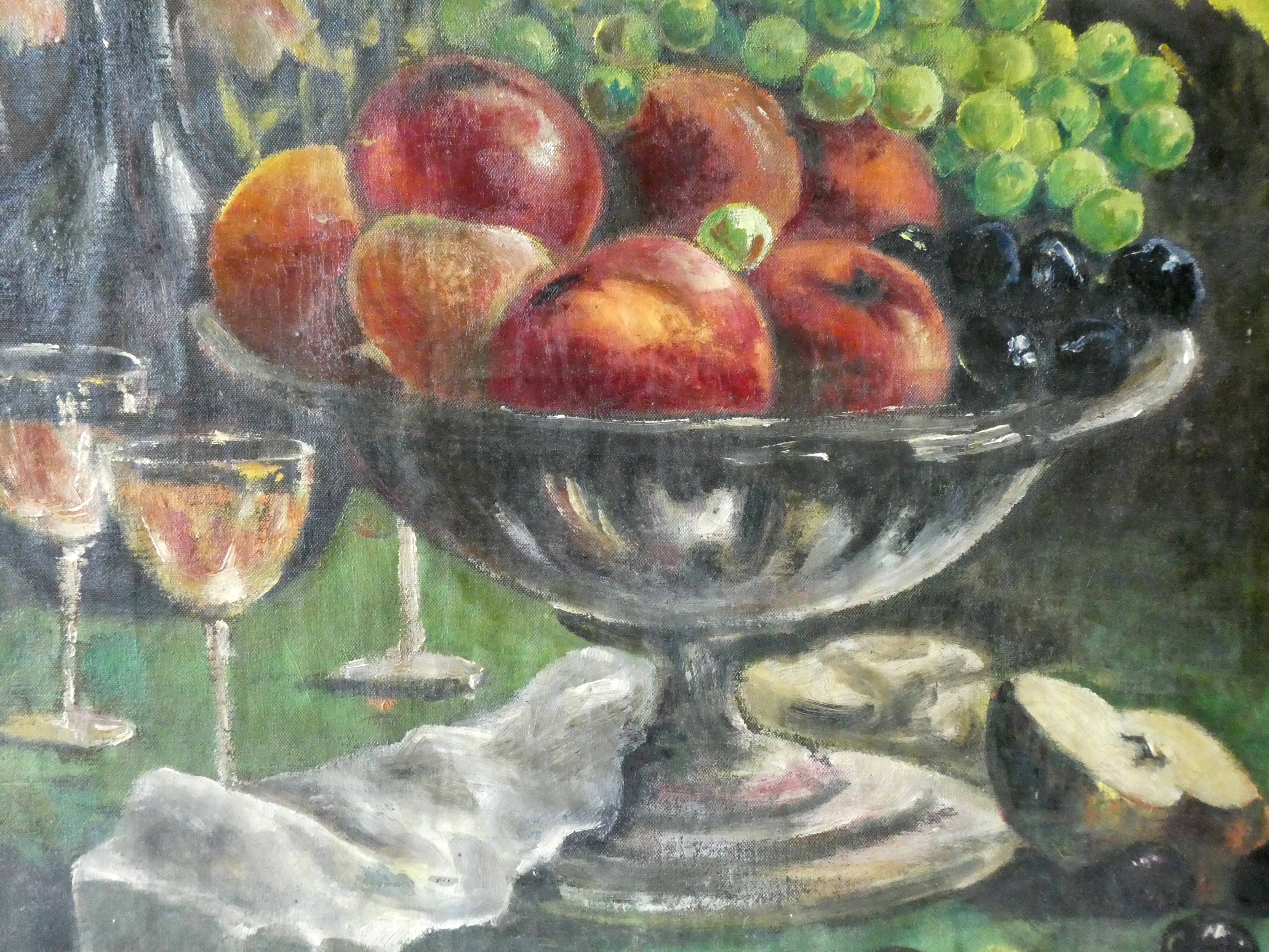 Painting, oil on canvas, still life, fruit cut