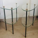 2 small side tables in glass and Bakelite with gold nuts from the 1960s.