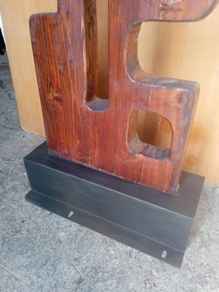 Brutalist Totem Sculpture, solid wood on base