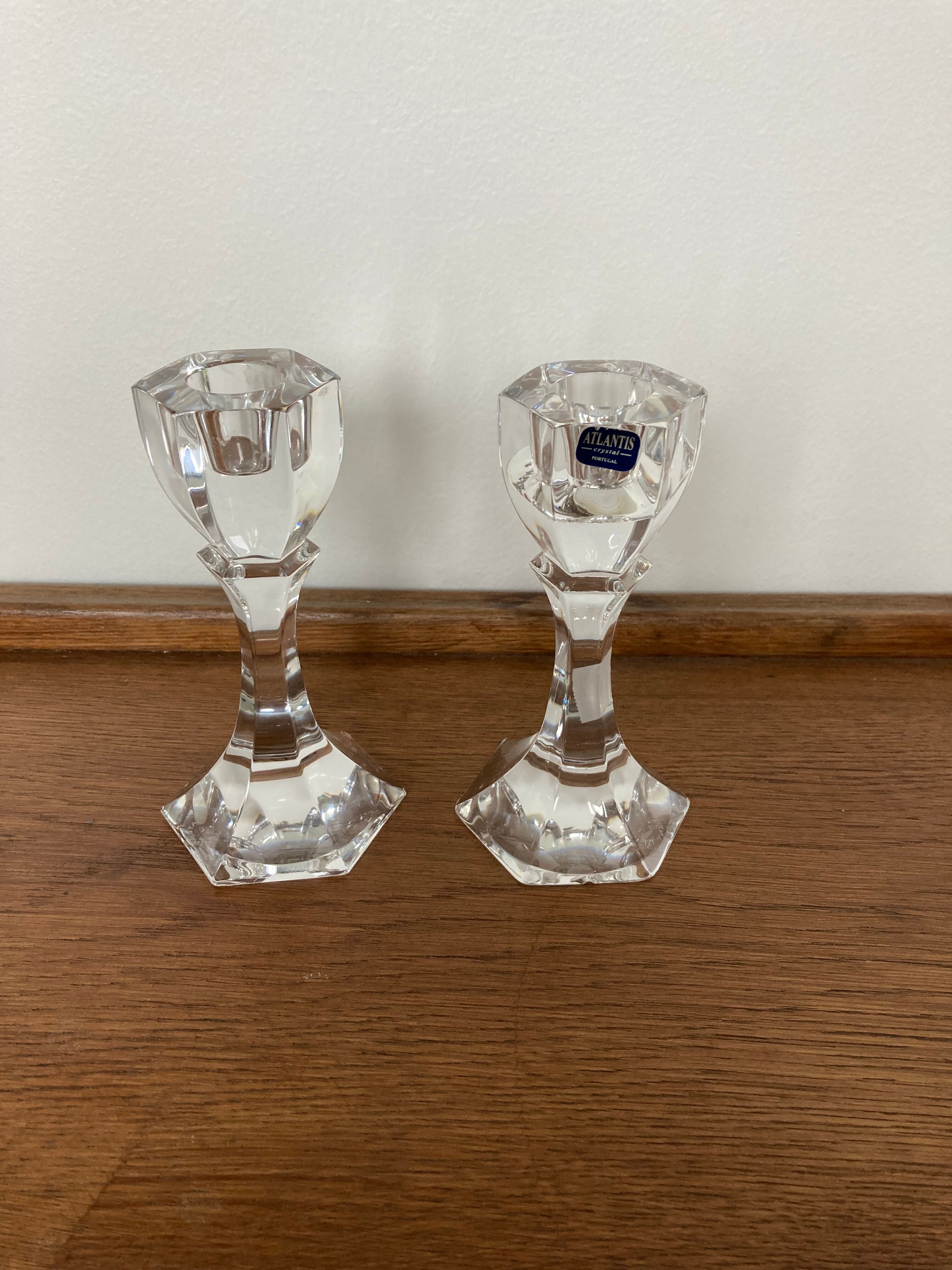 Pair of crystal candle holders