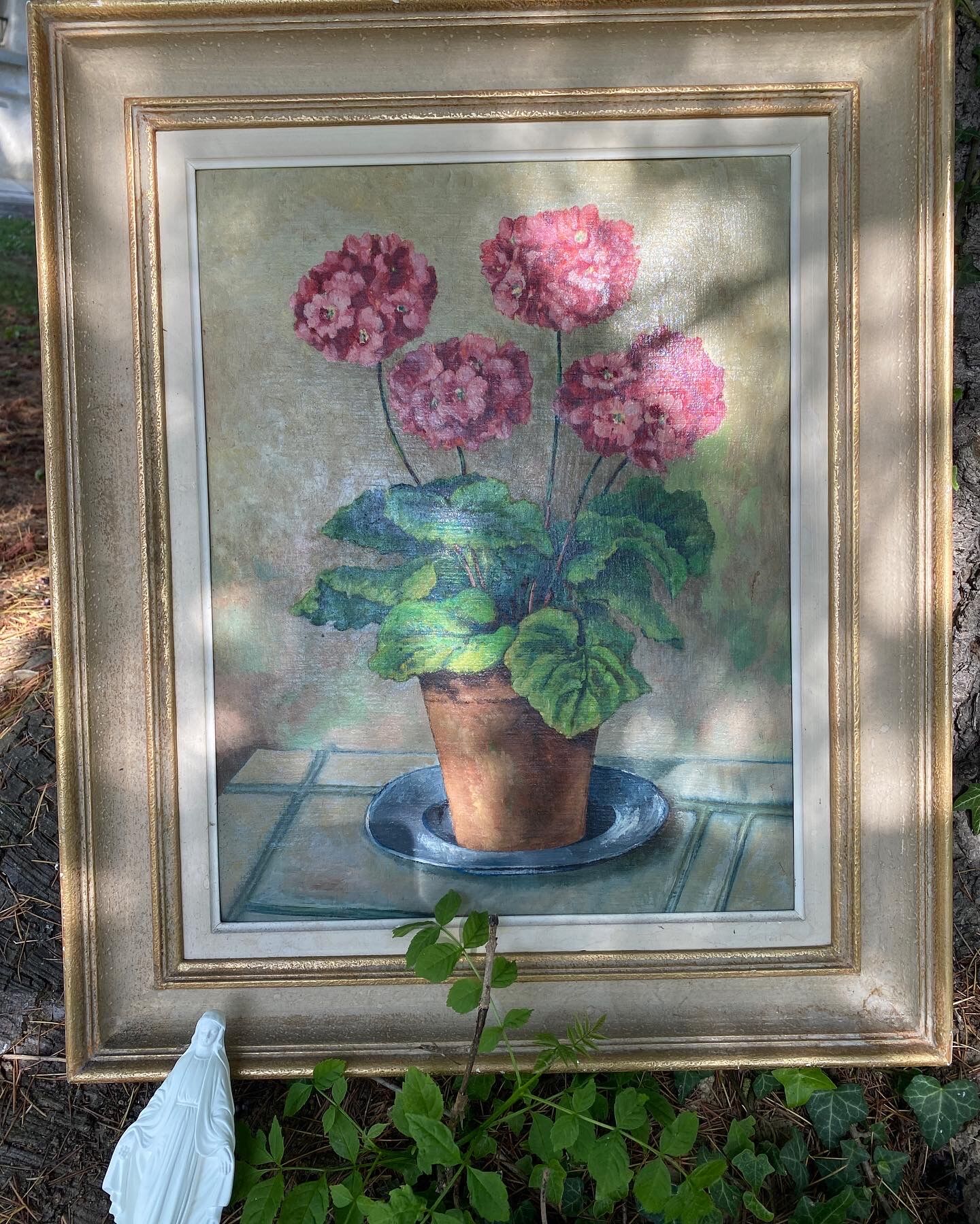 Large oil on coated panel "geraniums"