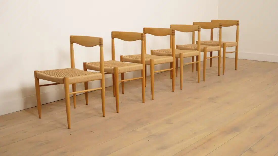 6 x dining chair | Bramin | H.W. Klein | Soaped oak | Restored