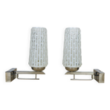 Pair of chrome metal wall lights and opaline tulips from the 70s