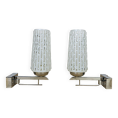 Pair of chrome metal wall lights and opaline tulips from the 70s