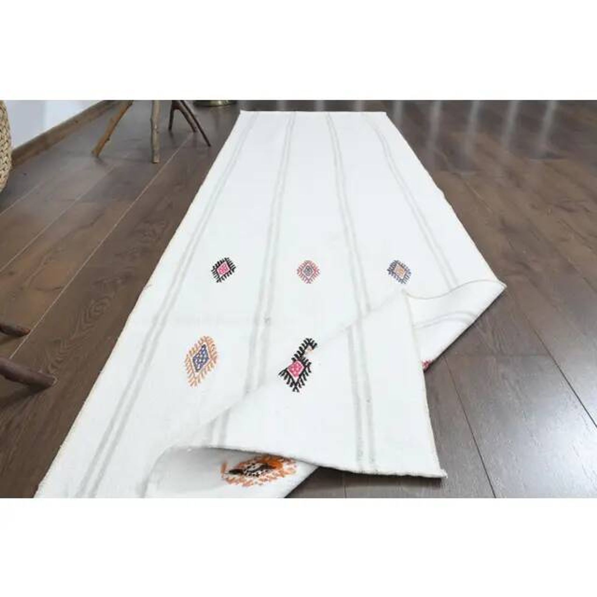 1970s Vintage Turkish Handmade Wool & Cotton Beige Runner Rug 76x228