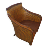 Woven rattan armchair and exotic wood - Colonial style - 1980s
