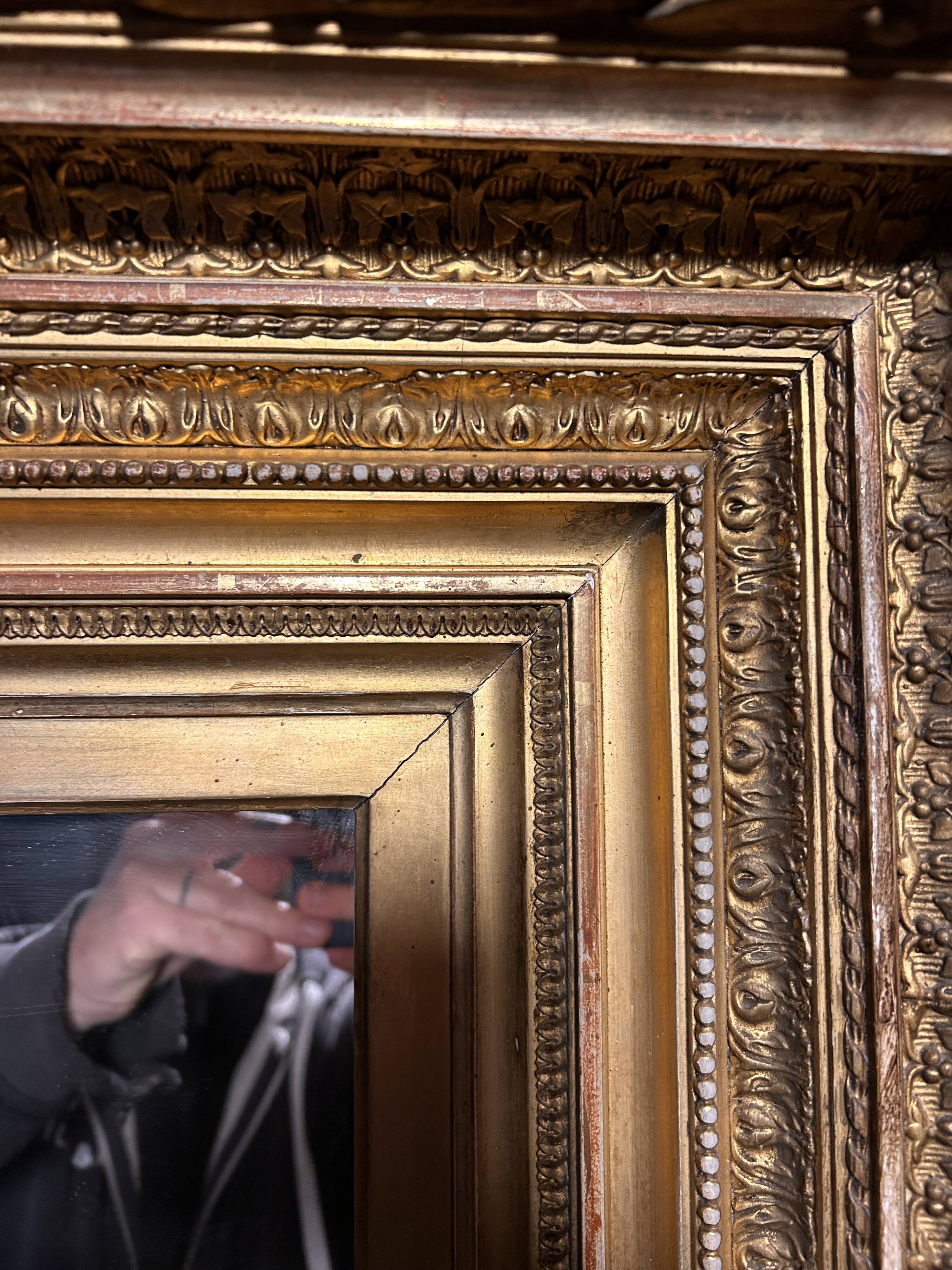 Large antique Napoleon III mirror – Wooden and gilded stucco frame – 135 × 114